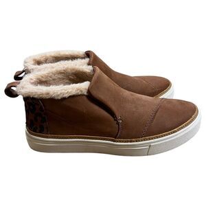 TOMS Womens Dark Ember Nubuck Slip On Sneakers Shoes Brown Faux Fur Size 6.5